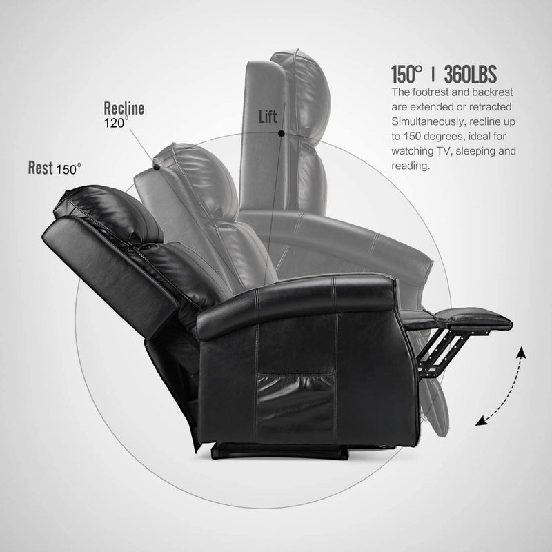 Electric Power Lift Recliner Chair, Faux Leather Electric Recliner for Elderly with Heated Vibration Massage, Side Pocket & Remote Control, Black