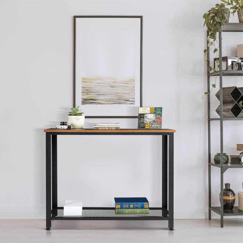 Industrial Console Table, 2 Layer Wooden Entryway Storage Table, Sofa Table with Metal Frame, for Living Room, Hallway