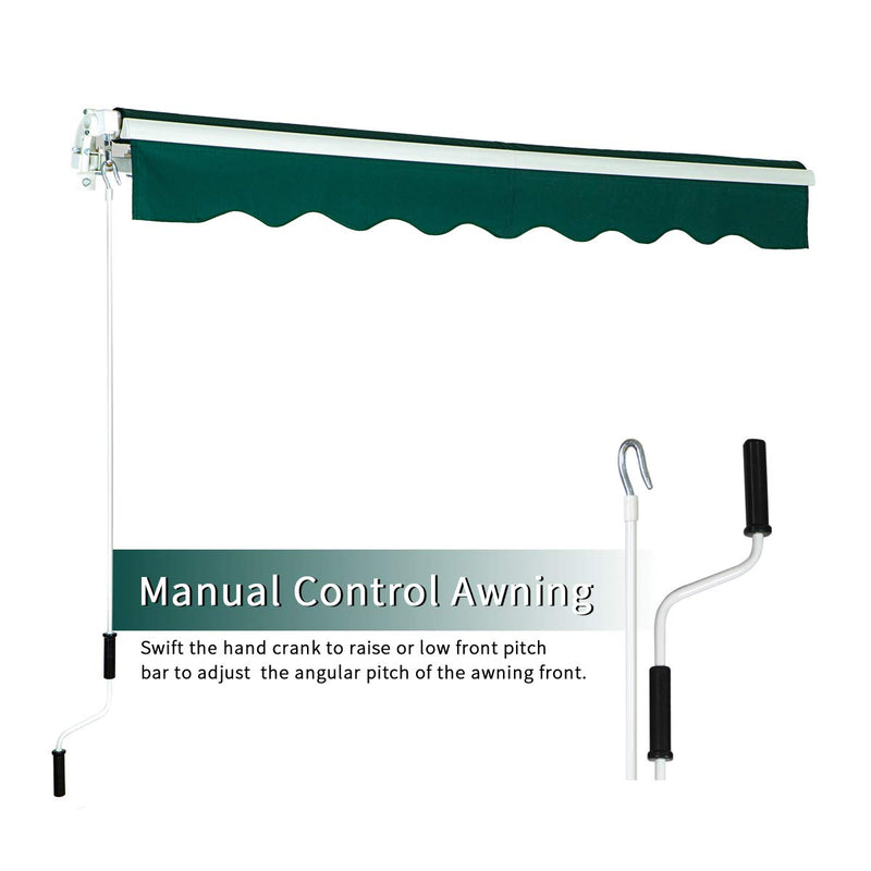 Patio Awning Retractable Sun Shade Patio Cover with Manual Crank Handle Dark Green