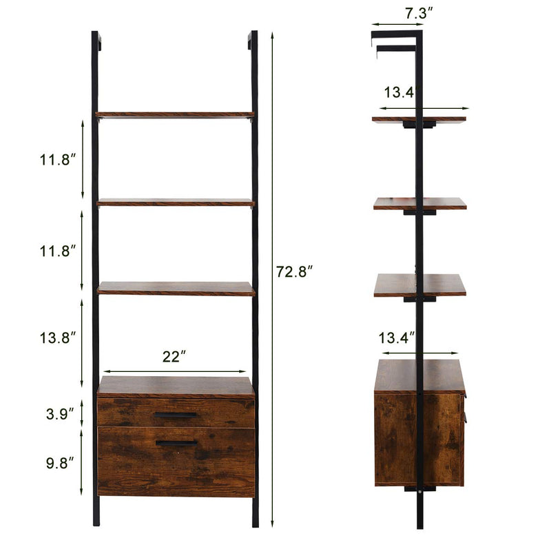 Wall Mouted Industrial 3-Tier Bookshelf with 2 Wood Drawers, Black