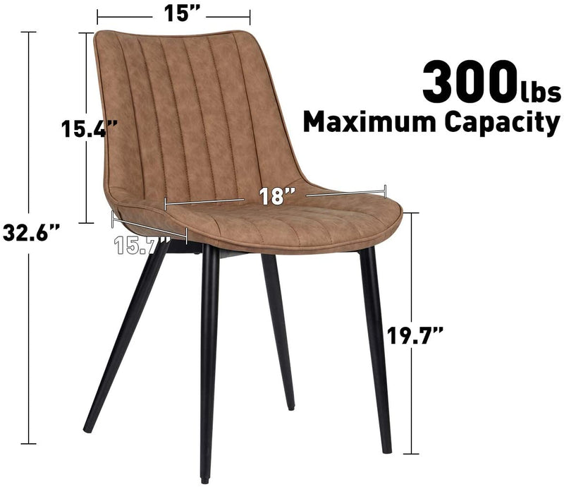 Faux Leather Dining Chairs Set of 2 Modern Leisure Upholstered Chair Brown