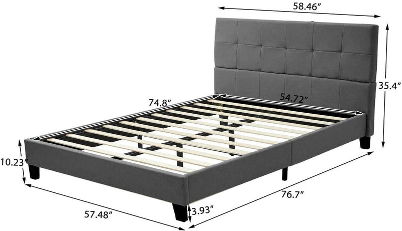 Platform Bed Frame, Full Size Linen Fabric Bed Frame with Wood Slats Support, Upholstered Platform Bed Mattress Foundation,Easy Assembly (Full Size/Dark Gray)