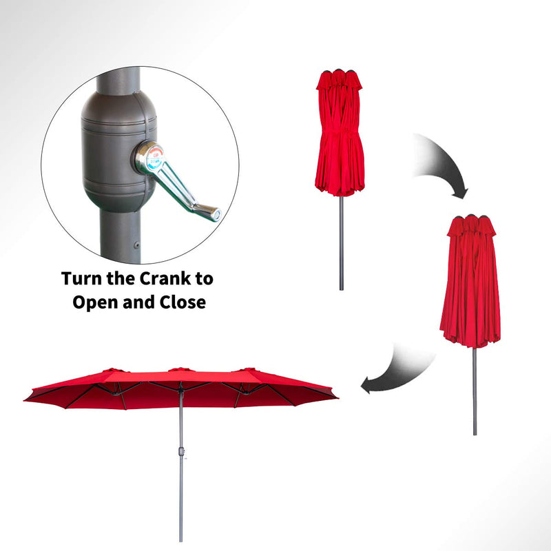 15x9ft Outdoor Patio Umbrella Double-Sided Market Sunbrella with Crank Air Vents, Red