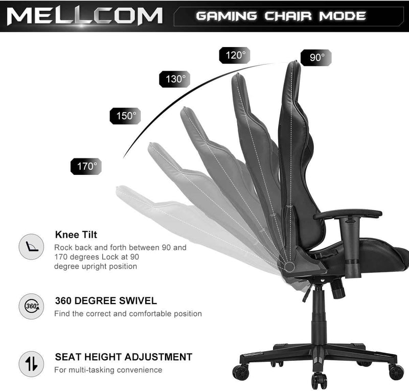 Gaming Chair Computer Game Chair Office Chair Ergonomic High Back PC Desk Chair Height Adjustment Swivel Rocker with Headrest and Lumbar Support Lumbar Pillow (Black)