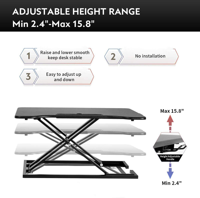 Height Adjustable Standing Desk Gas Spring Riser Desk Converter for Dual Monitor Sit to Stand in Seconds, Black