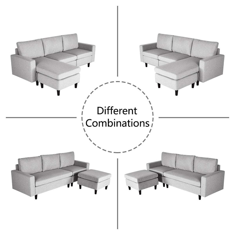 Convertible Sectional L-Shaped Sofa Couch with Modern Linen Fabric Light Grey