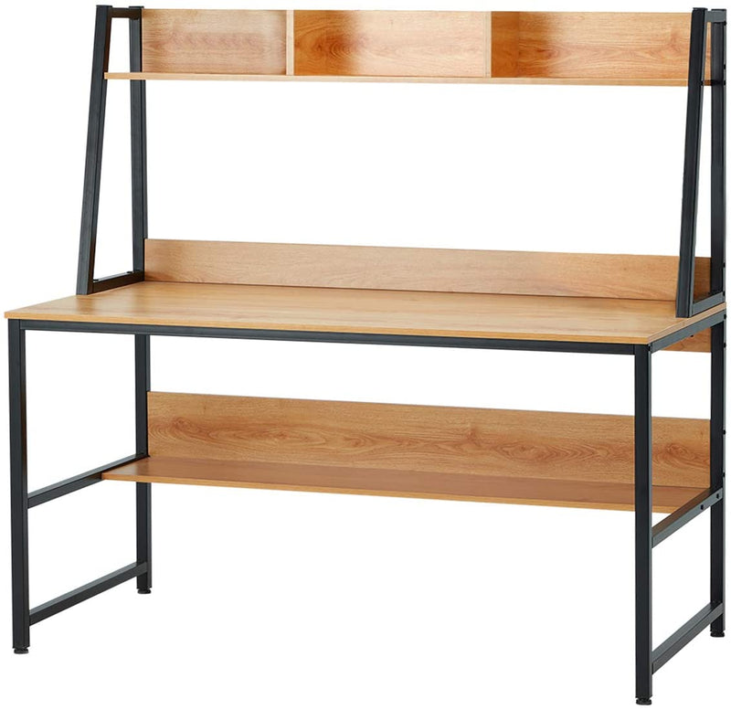 55'' Computer Desk Table Workstation Desk with Hutch & Bookshelf, Walnut