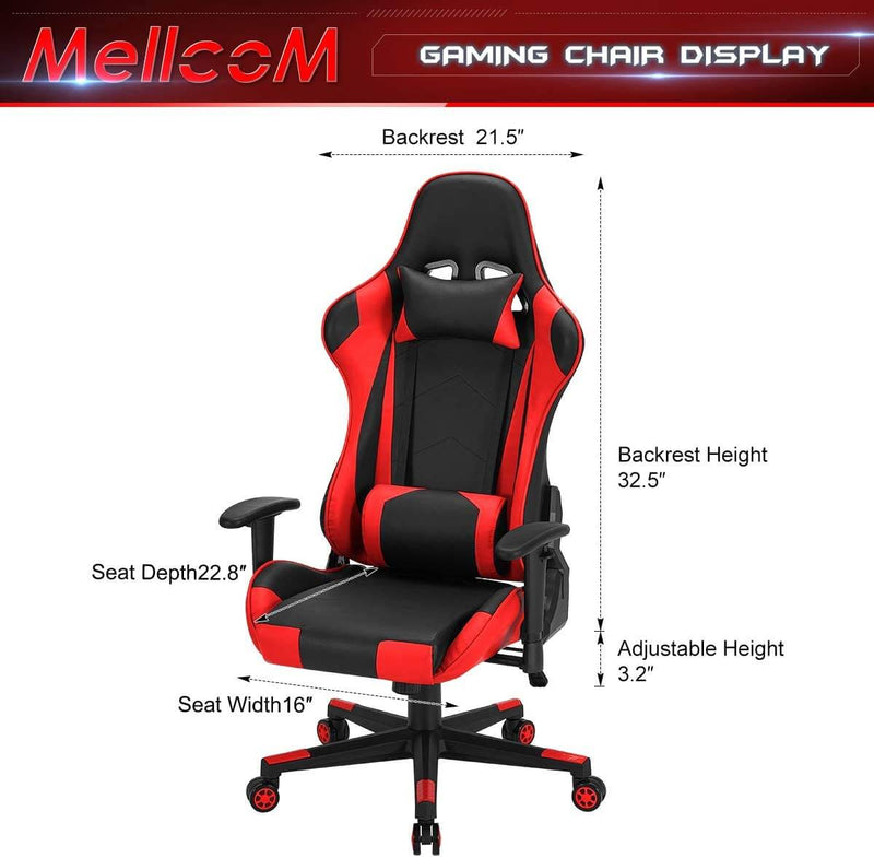 Gaming Chair Racing Office Chair, Ergonomic High Back Desk Chair Height Adjustment Swivel Rocker with Headrest and Lumbar Support Pillow (Red)