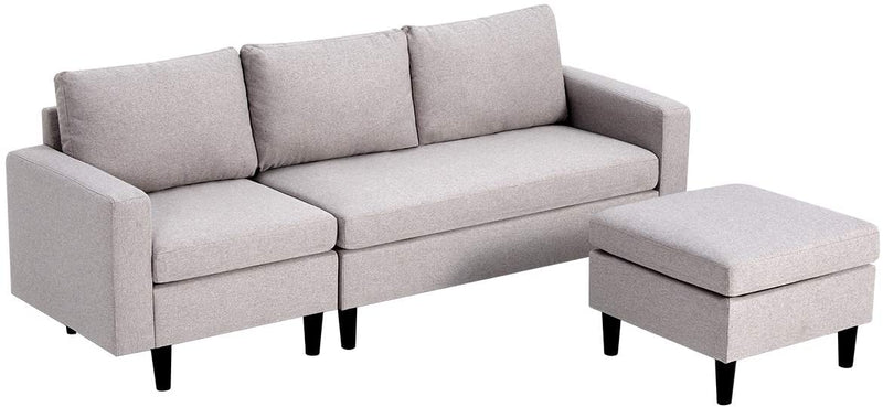 Convertible Sectional Sofa Couch, L-Shaped Couch with Modern Linen Fabric for Small Space Light Grey
