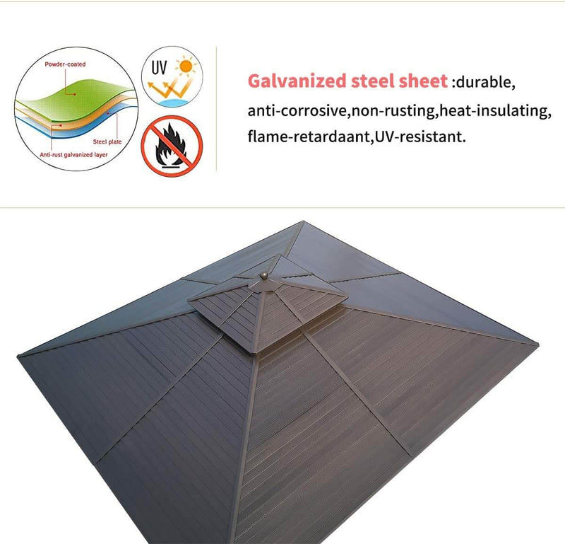 12'x12' Hardtop Gazebo Canopy Galvanized Steel Pergolas with Netting & Curtains