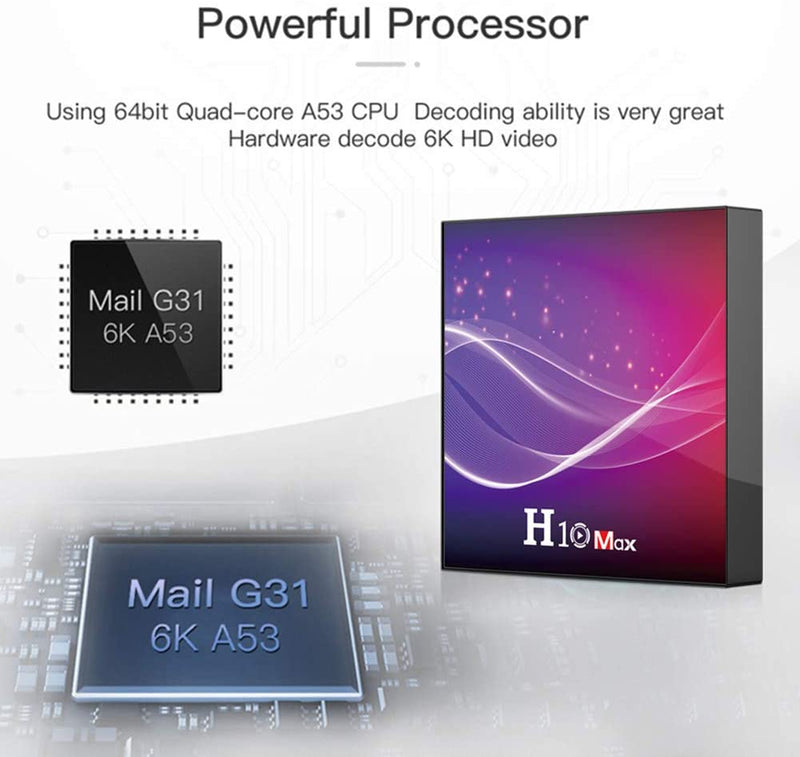 Android 10.0 TV Box Smart TV Box 4GB RAM 64GB ROM, HD 6K 2.4G WiFi BT4.0 1000M,Streaming Media Player