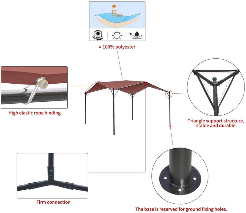 12 x 12ft Gazebo Canopy Weather-Resistant Softtop Gazebo, Swan Shape Canopy with Powder-Coated Frame, Coffee