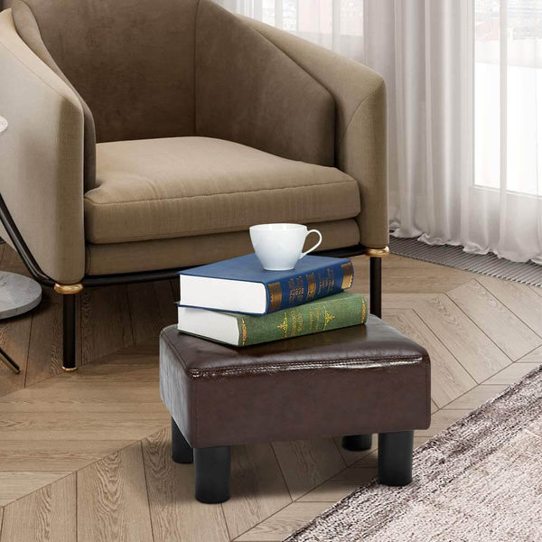 PU Leather Ottoman Small Footrest Stool Modern Seat Chair Footstool, Brown
