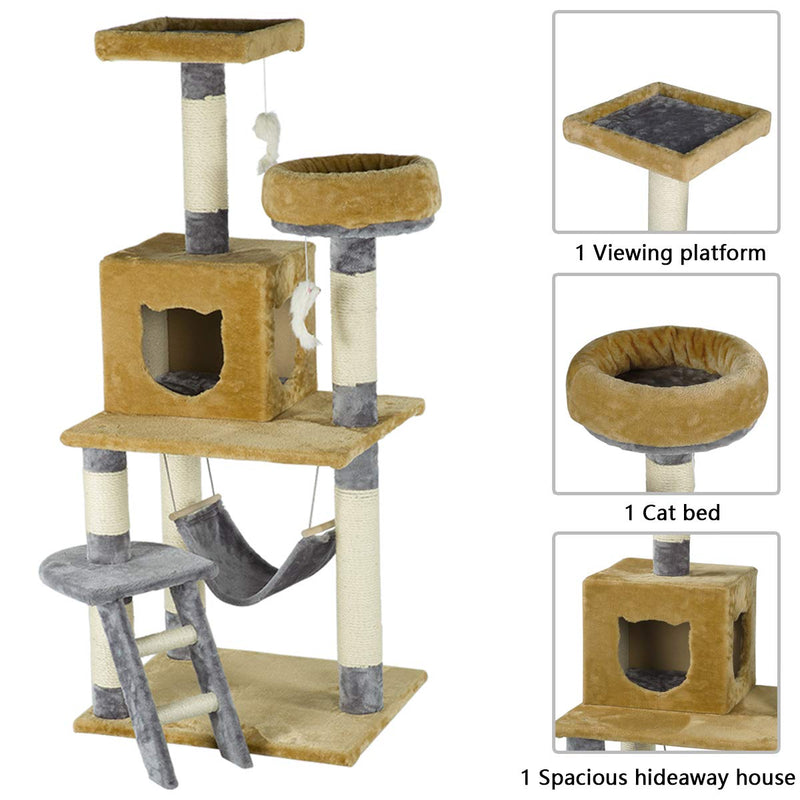 57 inches Multi-Level Cat Tree Stand House Furniture Kittens Activity Tower (Free Gifts)