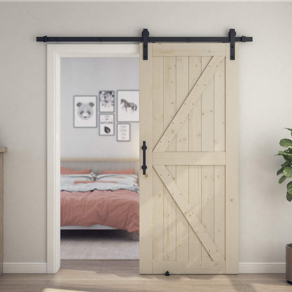 6.6 Ft Classic Sturdy Sliding Barn Door Hardware Kit With Spruce Door (Whole Set, J Shape)