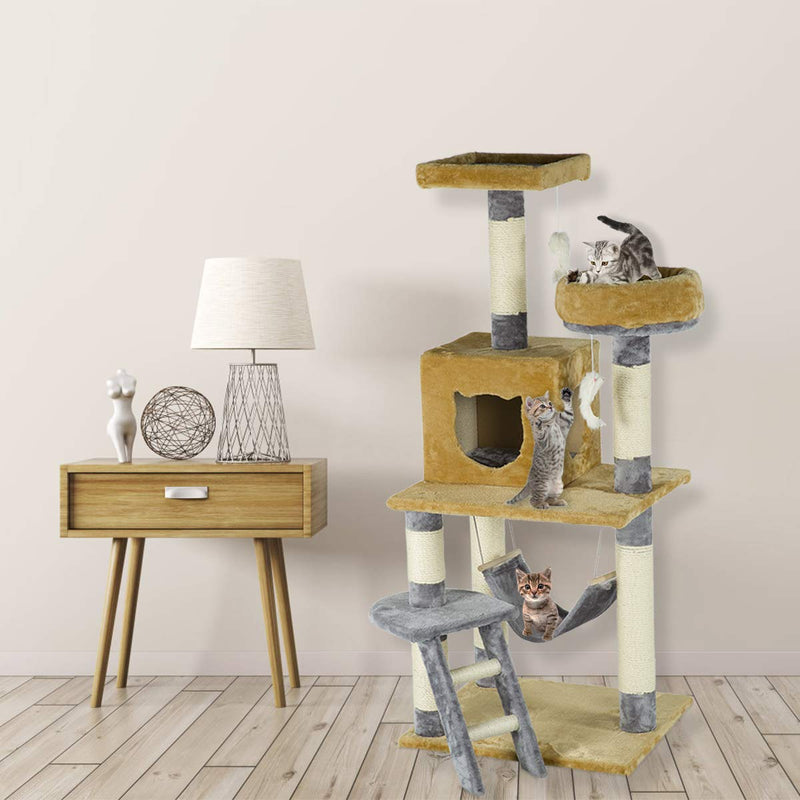 57 inches Multi-Level Cat Tree Stand House Furniture Kittens Activity Tower (Free Gifts)