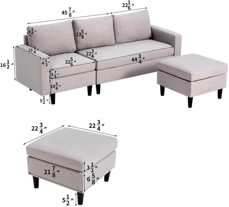 Convertible Sectional Sofa Couch, L-Shaped Couch with Modern Linen Fabric for Small Space Light Grey
