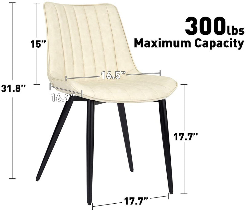 Faux Leather Dining Chairs Set of 2 Modern Leisure Upholstered Chair Beige