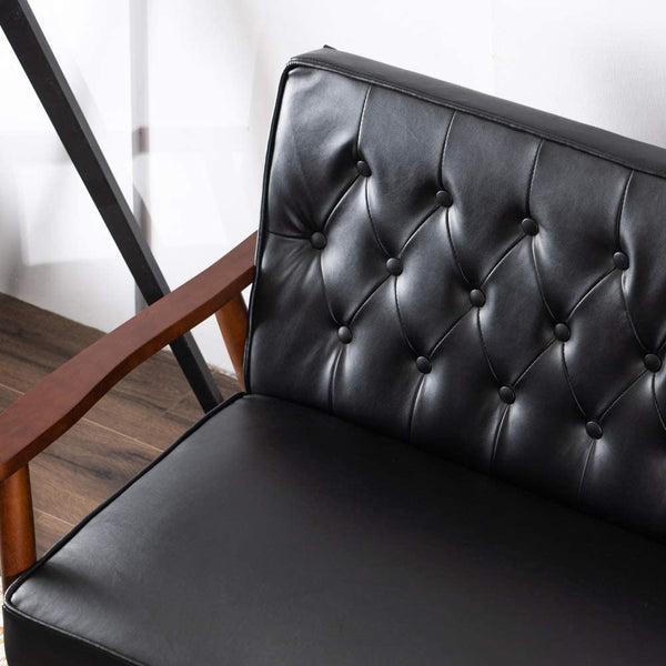 Mid-Century Accent Chair Retro Faux Leather Upholstered Wooden Lounge Chair Black Set