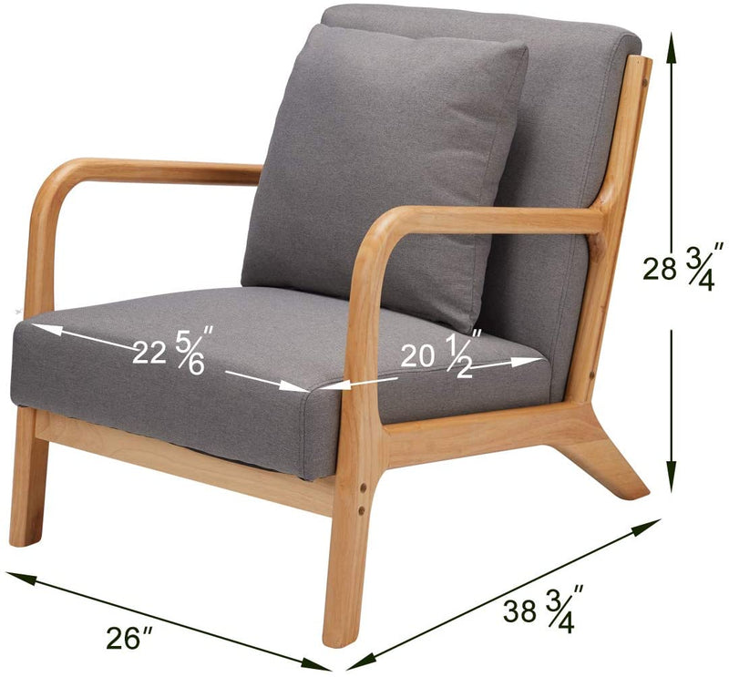 Mid Century Accent Chair Wood Frame Madison Charcoal Lounge Chair Fabric Club Chair Grey