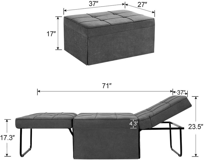 Folding Ottoman Sleeper Guest Bed, 4 in 1 Multi-Function Adjustable Guest Sofa Chair Sofa Bed with Pillow, Dark Gray