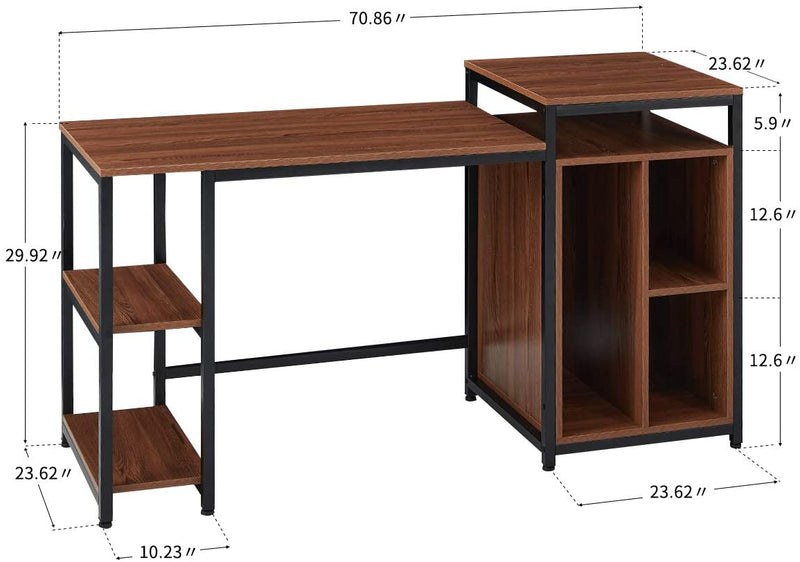 Computer Desk with Storage Bookshelves 47 inch Writing Desk for Home Office Brown