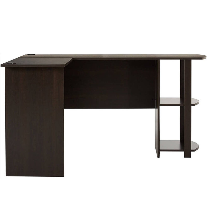 L-Shaped Computer Desk with Two-layer Bookshelves Dark Brown