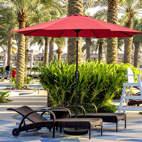 9ft Patio Umbrella Market Umbrellas Large Outdoor Umbrella with Push Button Tilt and Crank, Red