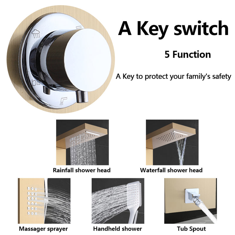 Shower Panel Shower System Stainless Steel Multi-Function Gold 18 Holes 48 inch