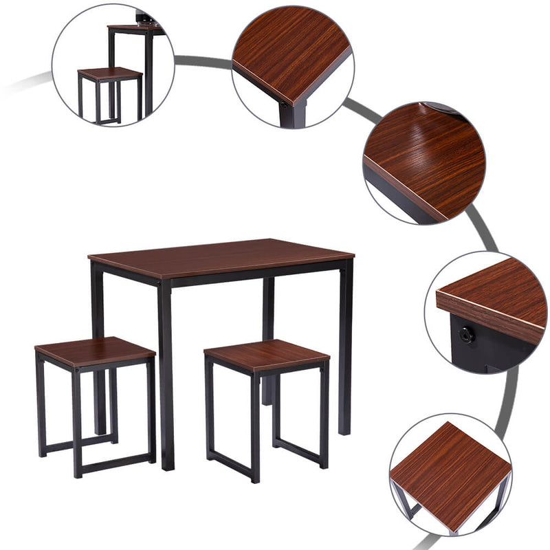 Simple Wood Grain 75cm High Three-Piece Dining Table And Chair Light Walnut Color