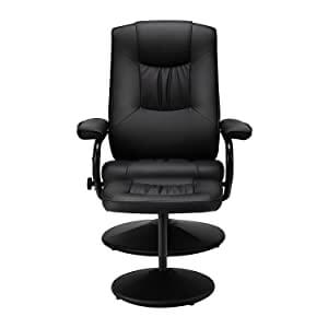 Recliner Chair and Ottoman, 360 Degrees Swivel Ergonomic Faux Leather Lounge Recliner with Footrest, Vibration Massage Lounge Chair with Side Pocket, Black