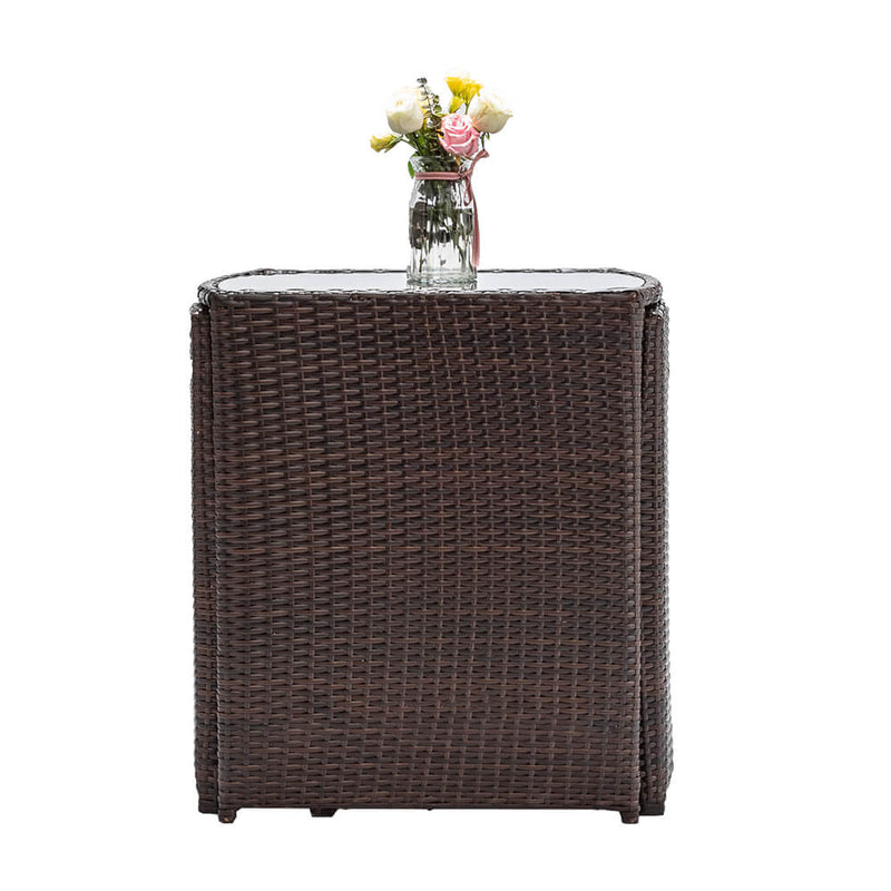 3 Pieces Rattan Wicker Bistro Set with Glass Top Table 2 Chairs Space Saving Design Brown