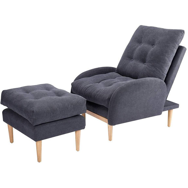 Sofa Chair with Ottoman Fabric Lounge Recliner Adjustable Backrest Grey Blue