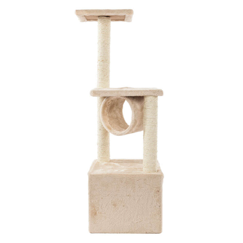 Beige Plush Cat Climb Tree Cat Tower, 36 inches