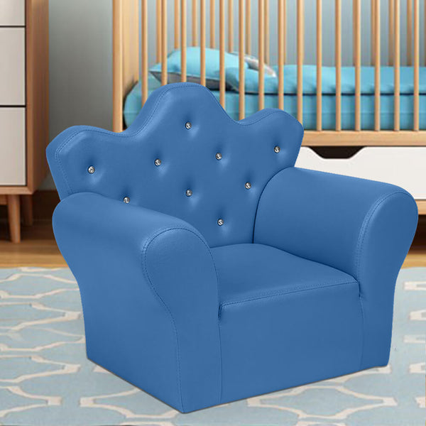 Kids Sofa With Upholstered Armchair with Ottoman Embedded Crystal Blue