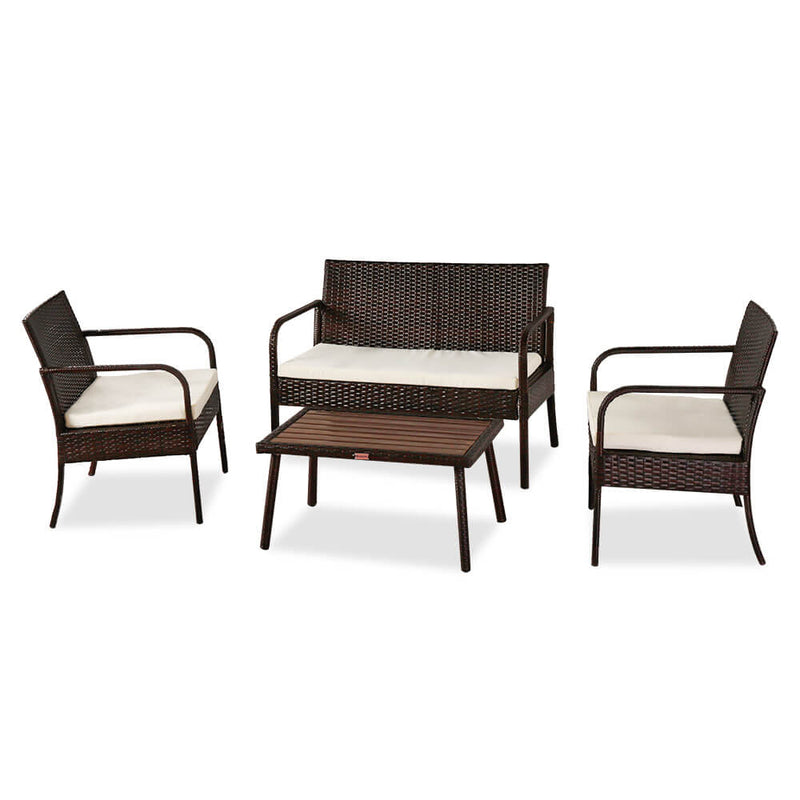 4 Pieces Patio Rattan Wicker Chair, Outdoor Sectional Furniture Set, Brown