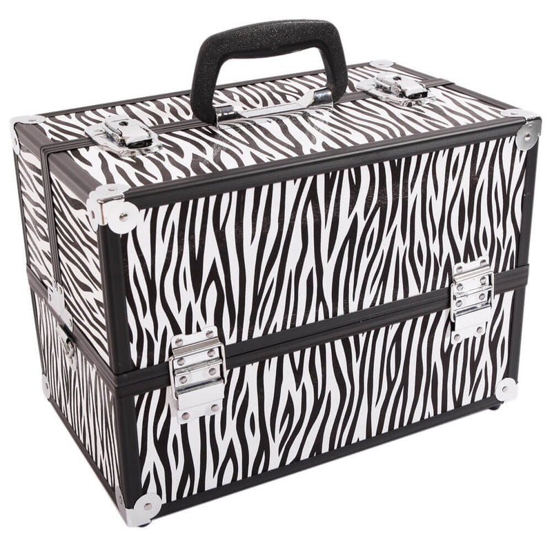Aluminum Alloy Makeup Train Case Jewelry Box Organizer White Zebra Stripe