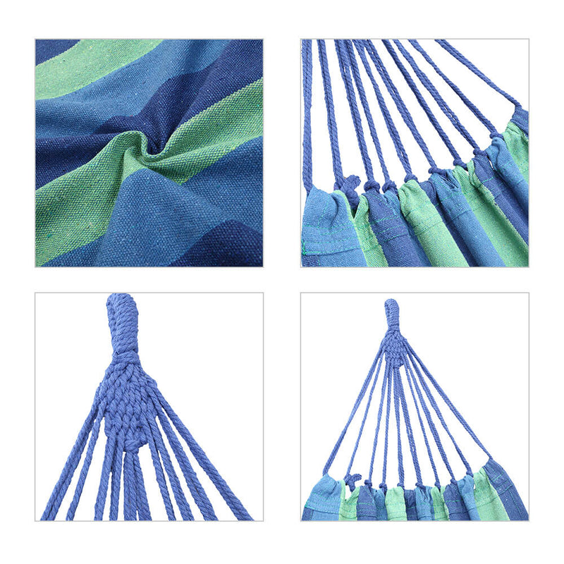 Hammock Swing Canvas Cotton Hammock with Carrying Bag, Outdoor Indoor Blue Stripe Hammock