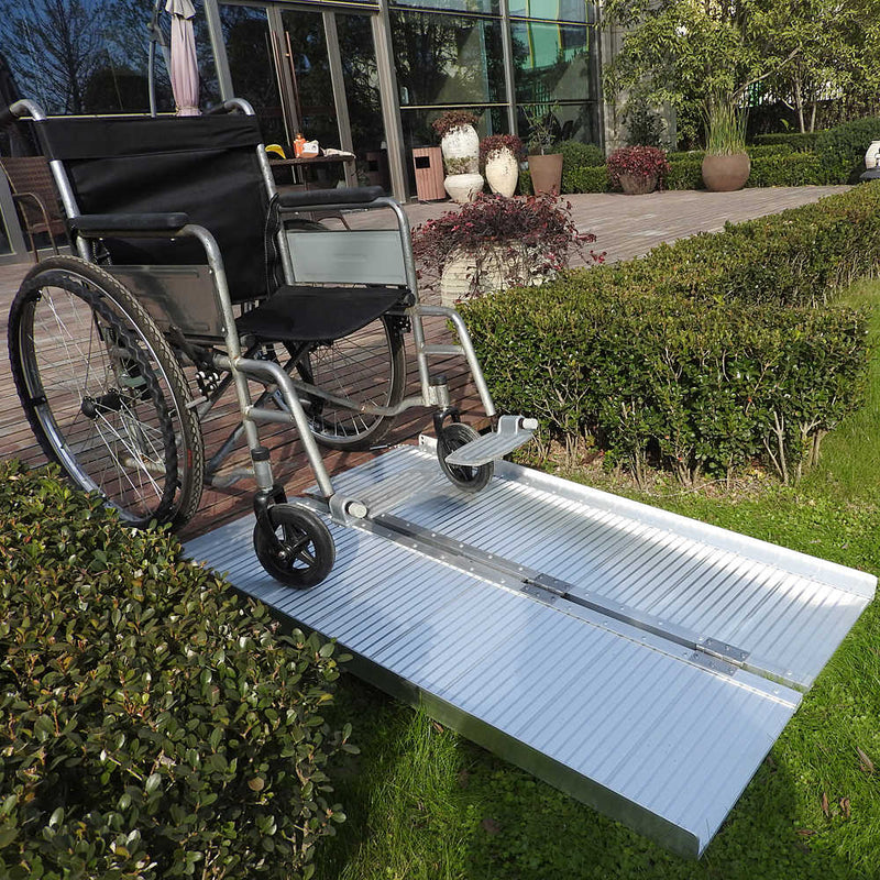 4 Ft Home Corridor Aluminum Alloy Folding Wheelchair Ramp Silver
