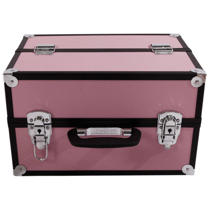 Aluminum Alloy Makeup Train Case Jewelry Box Organizer Pink