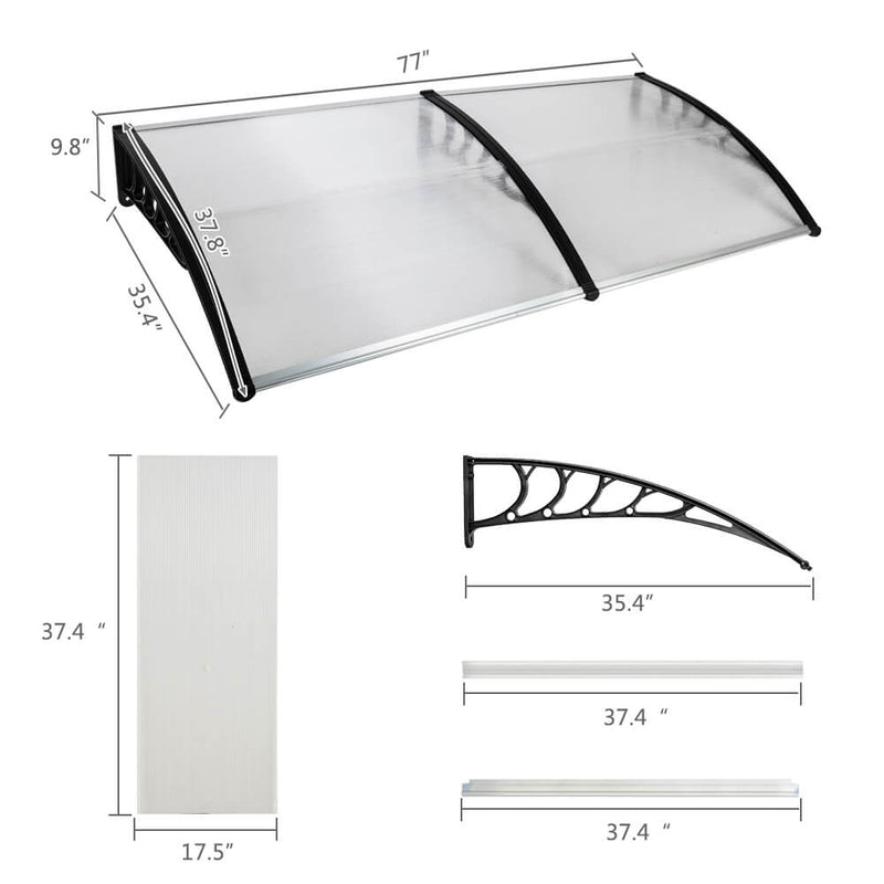 40" x 80" Door Window Awning, Front Door Outdoor Patio Awning Canopy UV Protection, Black Bracket