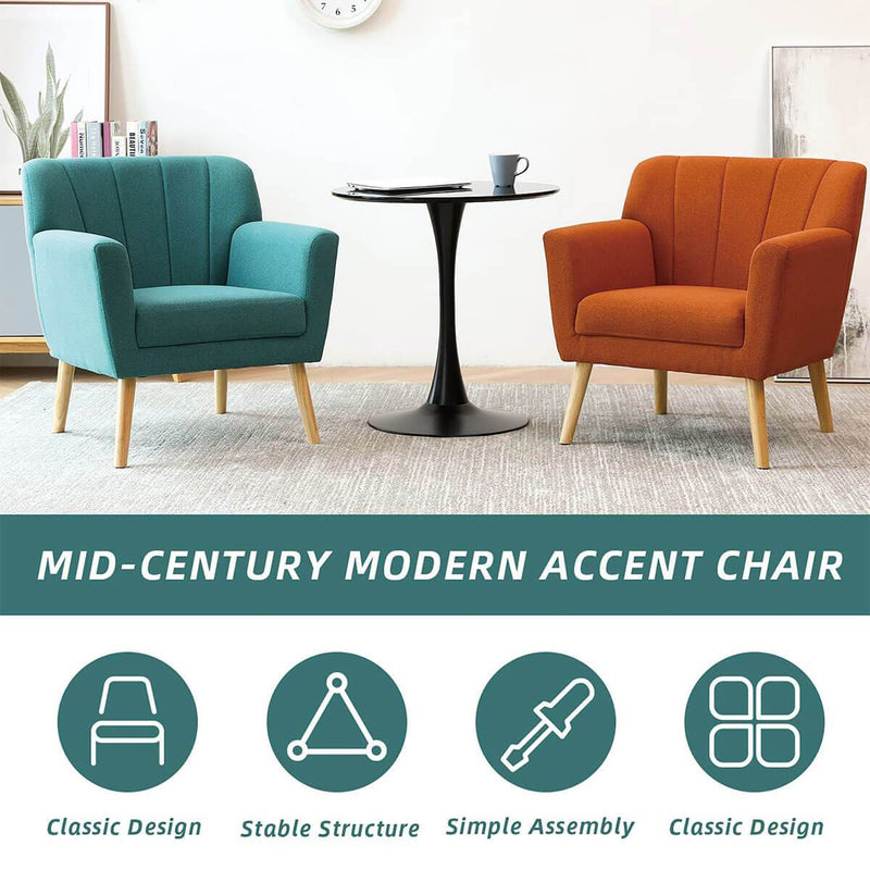 Mid-Century Modern Fabric Club Chair Solid Wood Legs Accent Chair Green