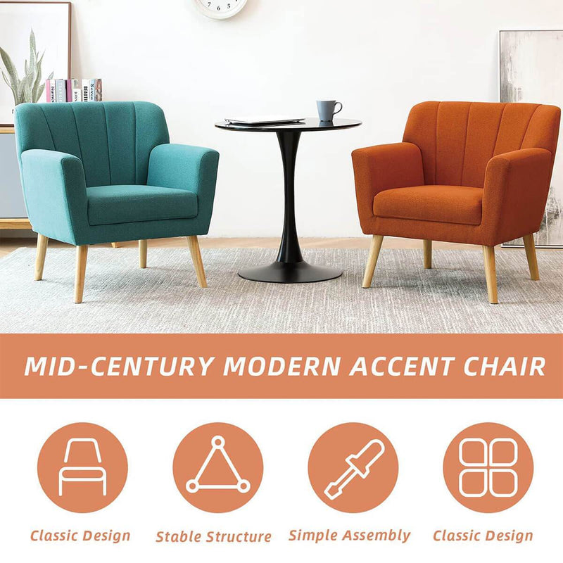 Mid-Century Modern Fabric Club Chair Solid Wood Legs Accent Chair Orange