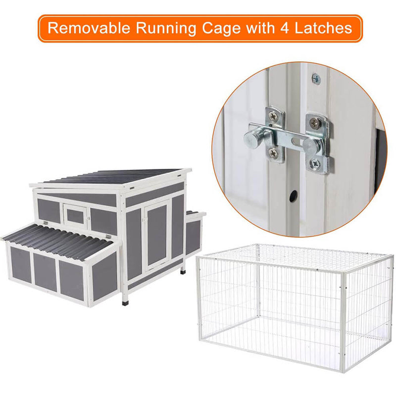 Large Chicken Coop Wooden Cage With Playpen Gray