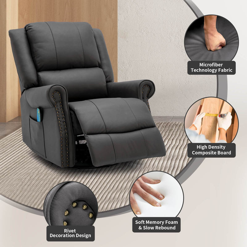 Massage Recliner Chair Breathe Faux Leather Ergonomic Lounge Heated Chair(Dark Grey)