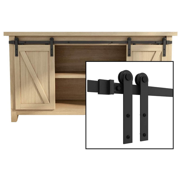 Super Mini Sliding Barn Door Hardware Track Kit for Double Opening Cabinet 4-8 FT
