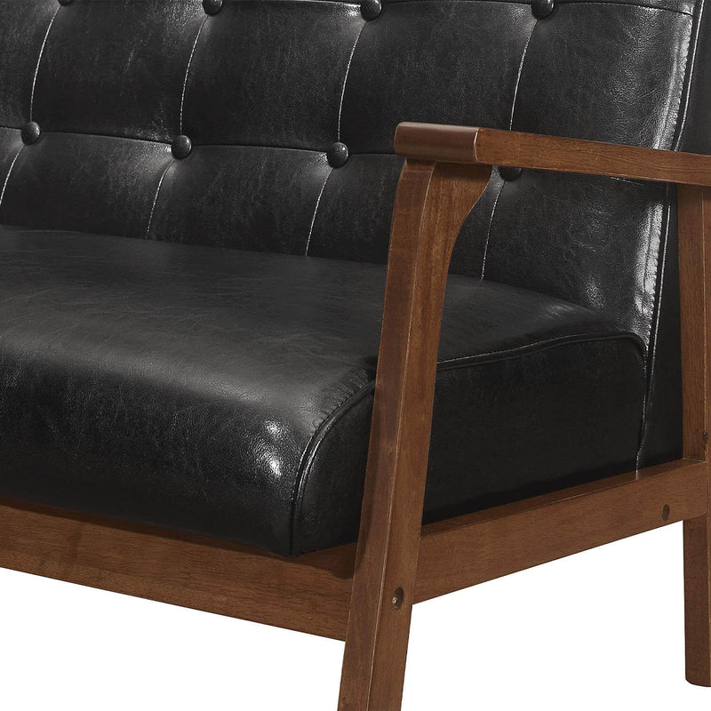 Mid-Century Loveseat Sofa Modern Wood 2-Seater PU Black