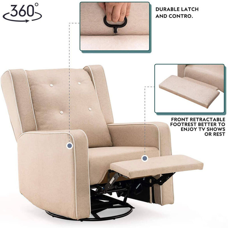 360-Degree Swivel Gliding Recliner,Leathaire Upholstered Recliner Beige