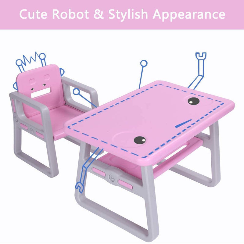 Multipurpose Kids 3-Pieces Table and Chair Set Certified Safe and Easy Clean Pink
