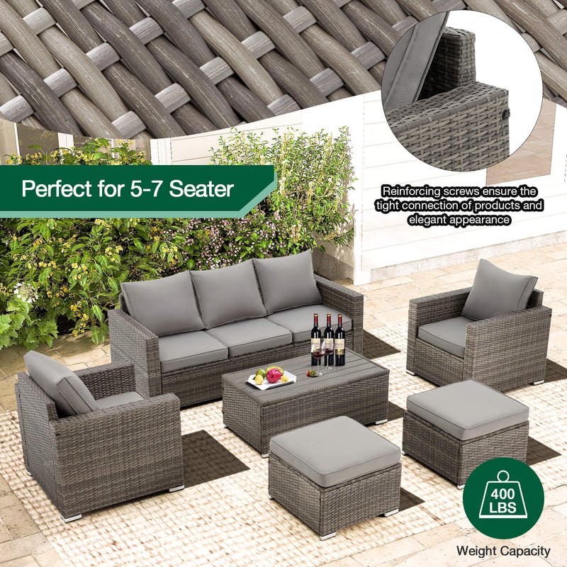 6 Pieces Wicker Patio Furniture Sets with Coffee Table, Outdoor Set Furniture Gray
